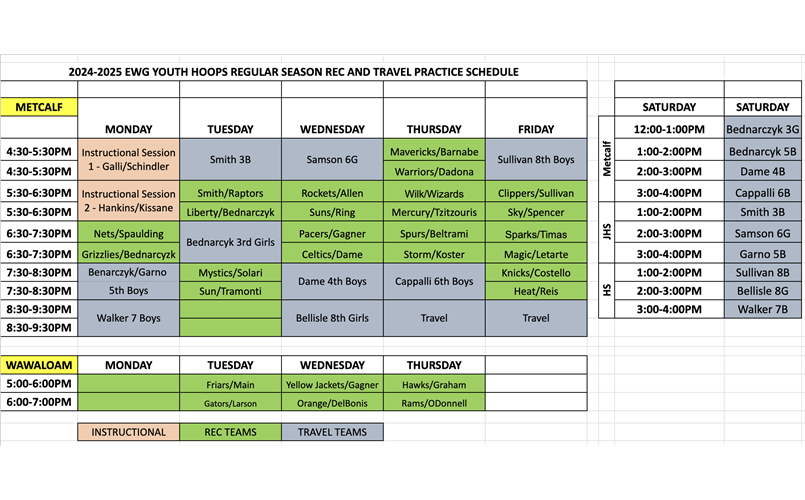 2024/25 Practice Schedules